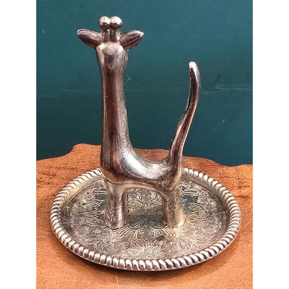 Vintage Giraffe Silverplate Ring Holder 3.75"x3.25"x3" Made In Hong Kong - Picture 3 of 6